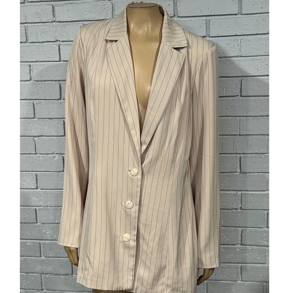 Tiger Mist Pinstripe Longline Blazer Jacket Pink Cream Office Siren XL